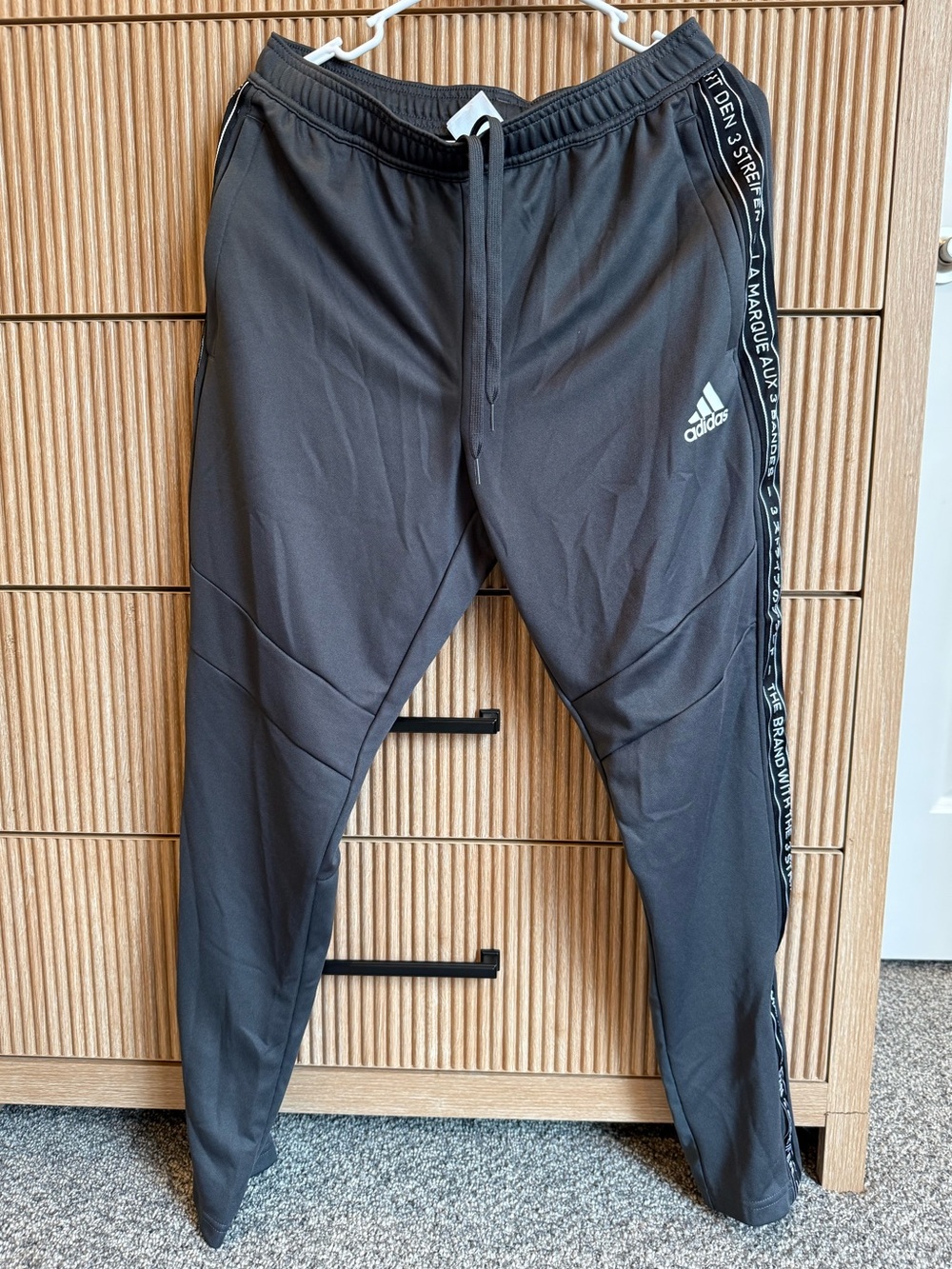 Adidas Gray Men's Tapered Track Joggers with Side Tape